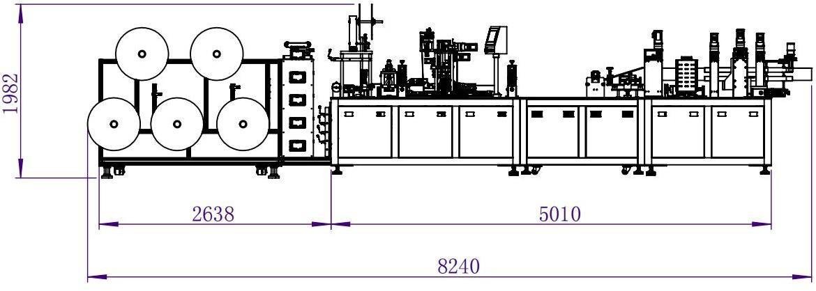 LA840 folding mask machine side layout drawing from PDF manual